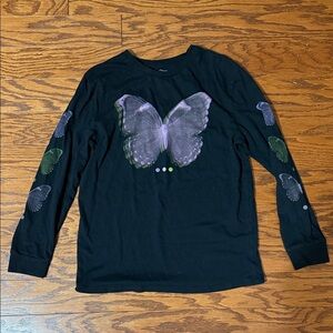 art class Black Long Sleeve Tee with Butterfly Motif
